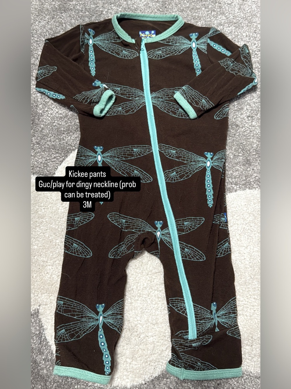 Kids Dragonfly One-Piece Romper with Teal Trim Kick Kee Pants